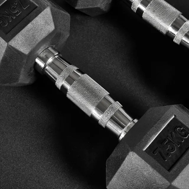 Hex dumbbell gummi 27,5 kg stålkjerne Ø34 mm grep - Megafitness Shop