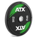 Bumper Plate helgummi 10 kg fargede 50 mm Olympic fra ATX forfra
