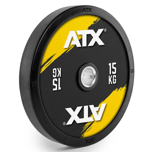 Bumper Plate helgummi 15 kg fargede 50 mm Olympic forfra