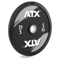 Bumper Plate helgummi 5 kg fargede 50 mm Olympic fra ATX sett forfra