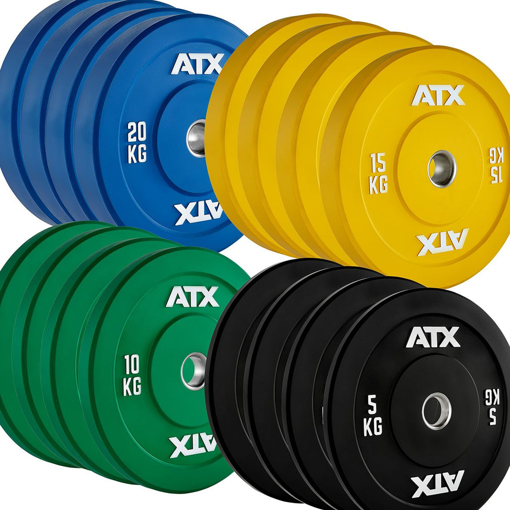 Bumper Plate pakke 200 kg 50 mm helgummi fargekodede forfra