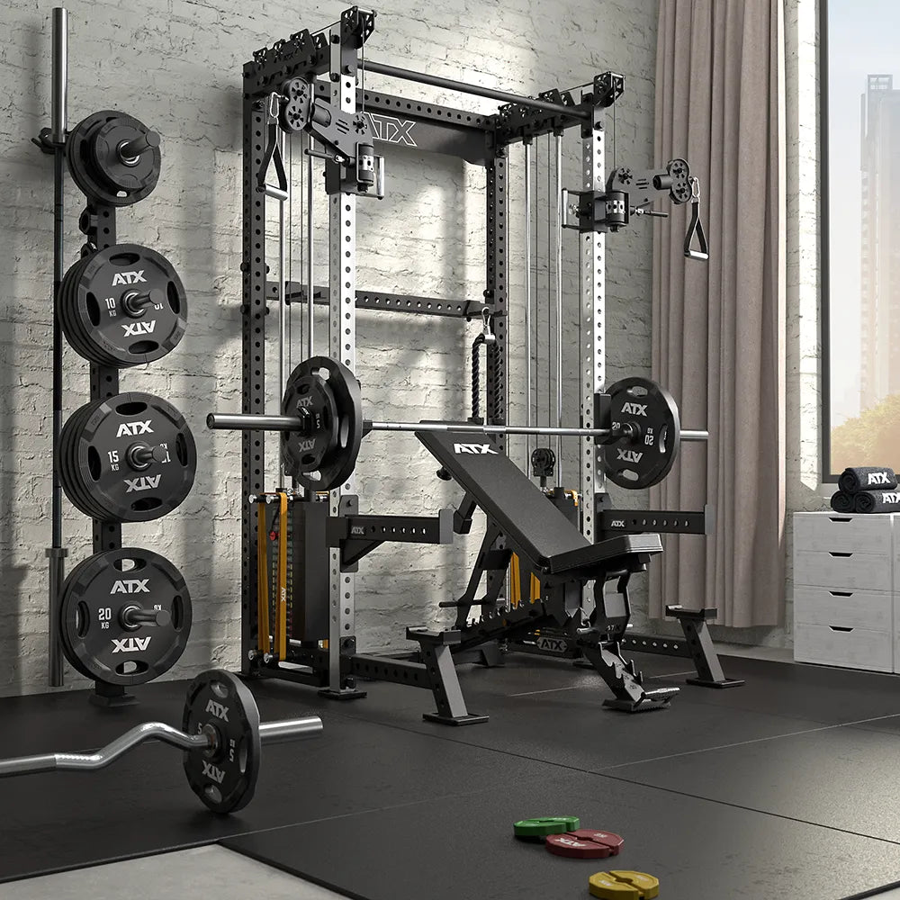 Cable Half Rack med 2 x 90 kg vektstabel, J-Hooks og Safety Spotter - ATX