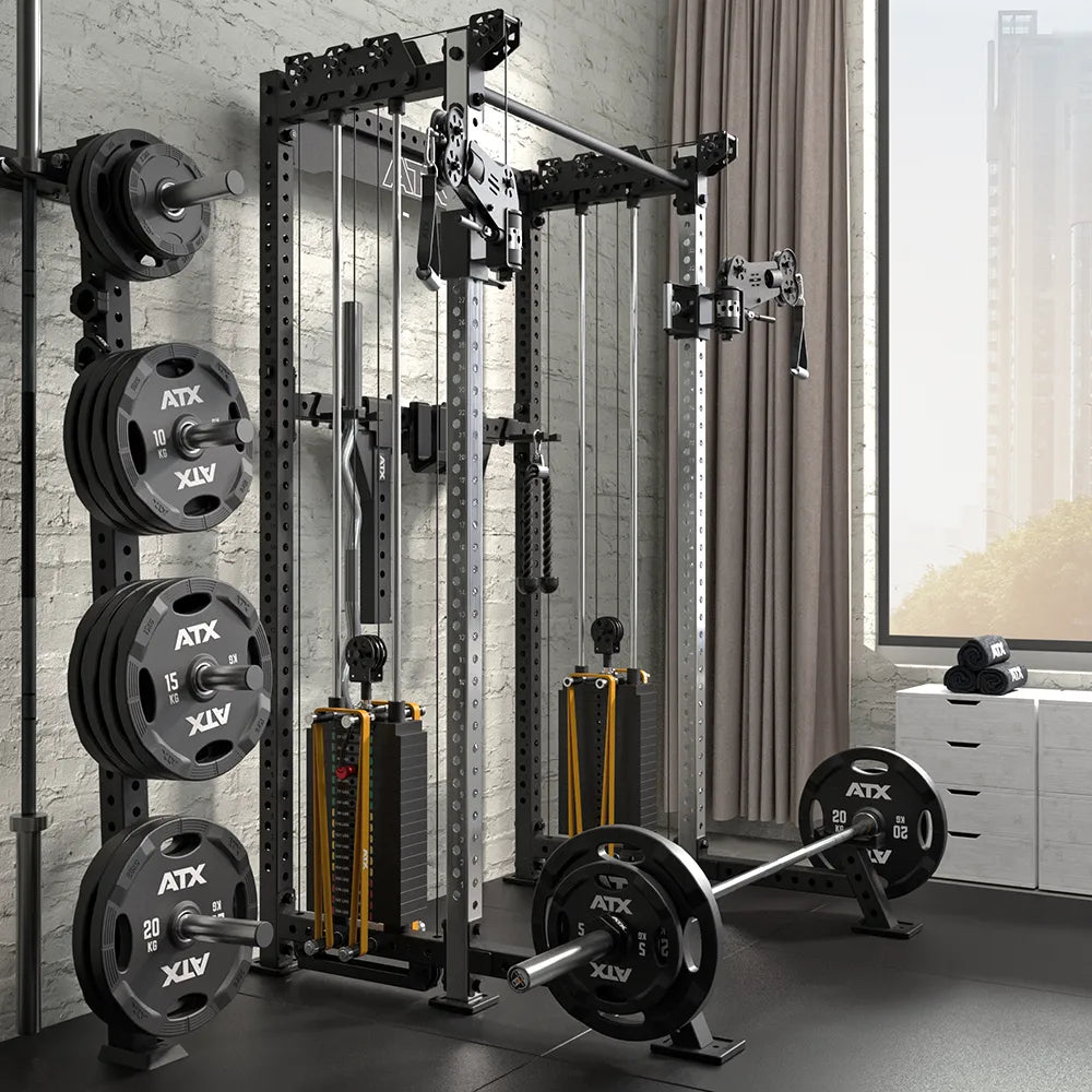 Cable Half Rack med 2 x 90 kg vektstabel, J-Hooks og Safety Spotter - ATX