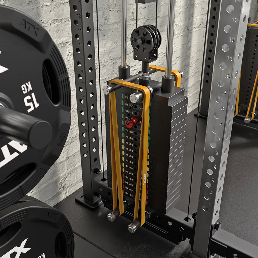 Cable Half Rack med 2 x 90 kg vektstabel, J-Hooks og Safety Spotter - ATX