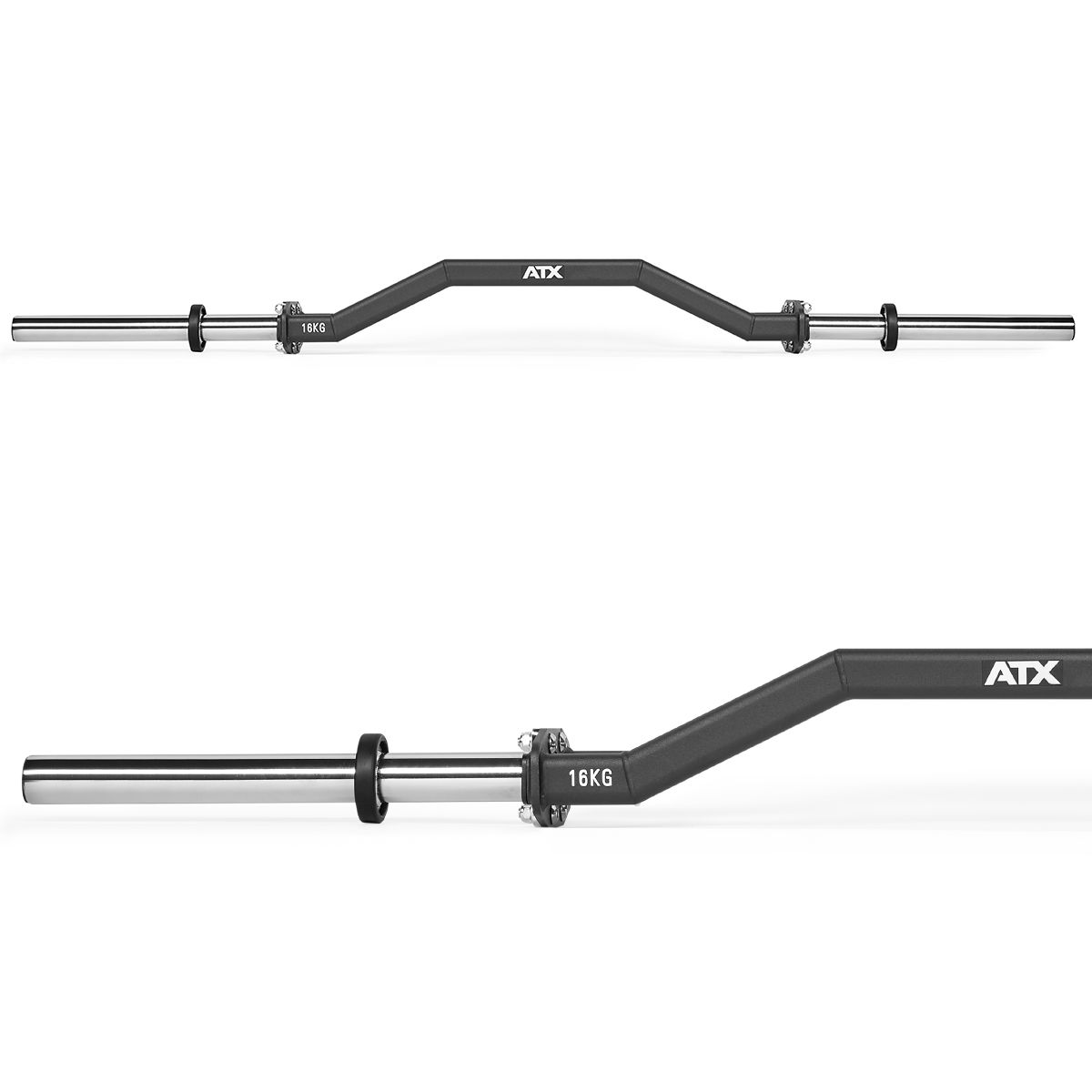 Montert Cambered swiss bar 50 mm, 200 cm, 4 grepsbredder, 16 kg på stativ