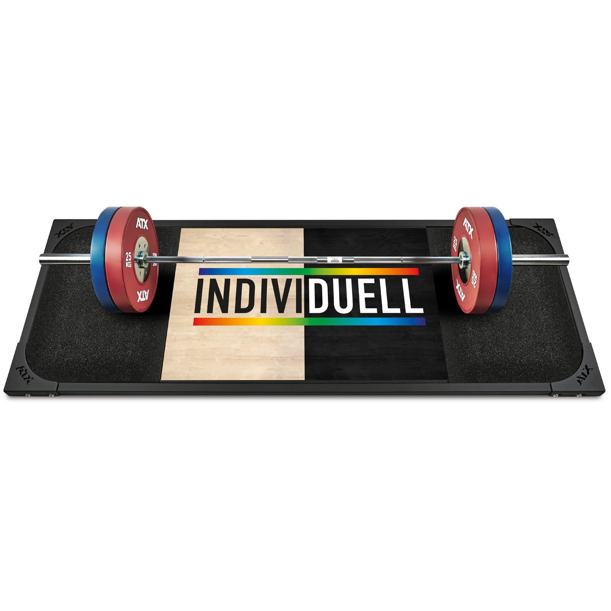 Deadlift-plattform 250 x 88 cm gummigranulat 50 mm forfra