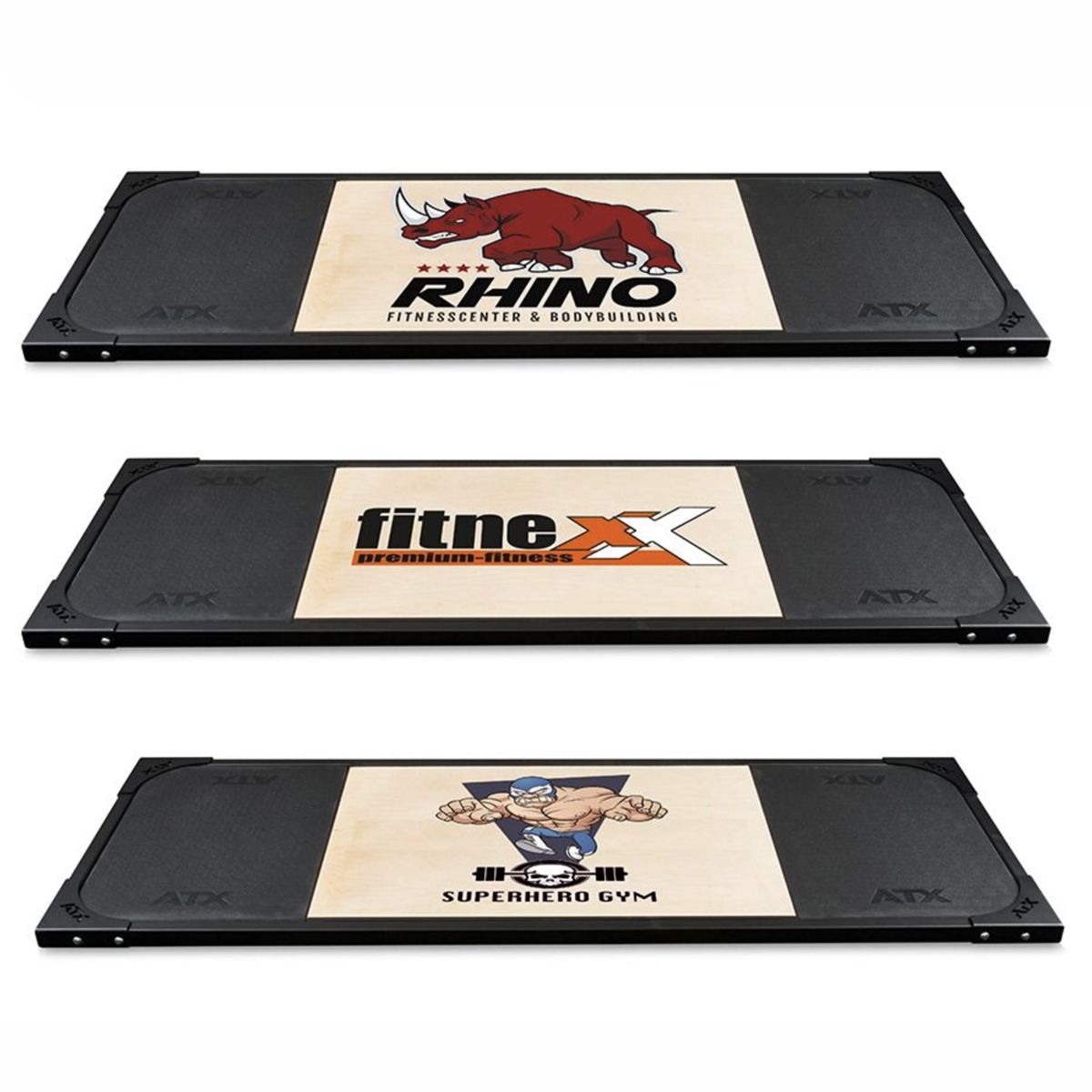 Nærbilde av Deadlift-plattform 250 x 88 cm helgummi 50 mm tilpasset