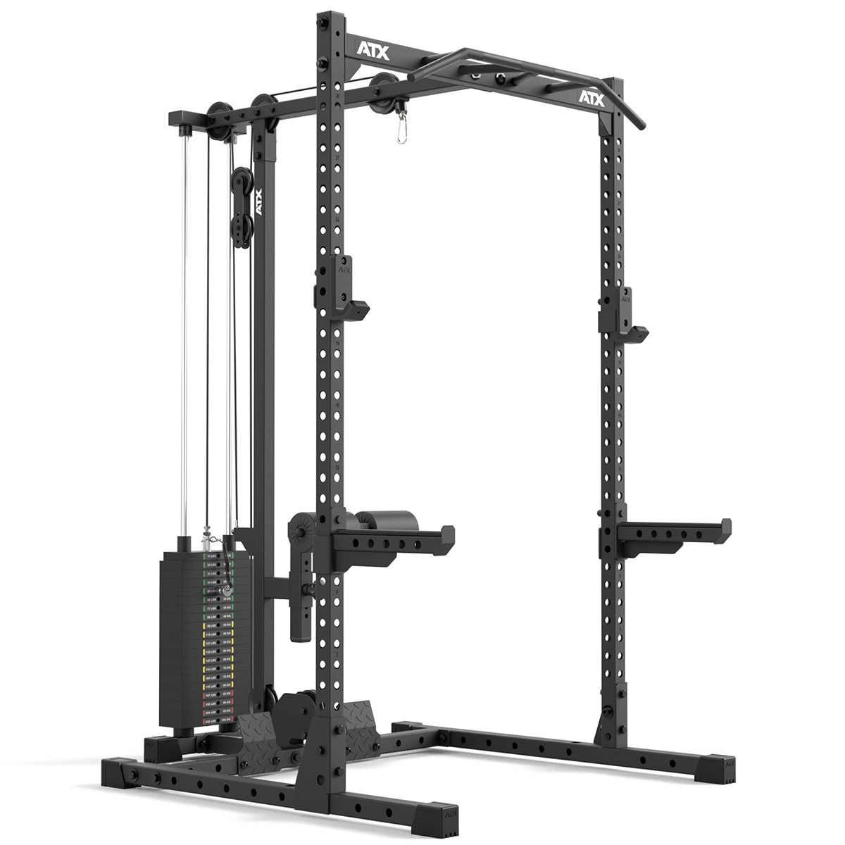 Detalj av lat pulldown på Half Rack 510 med lat pulldown 100 kg vektstabel 195 cm