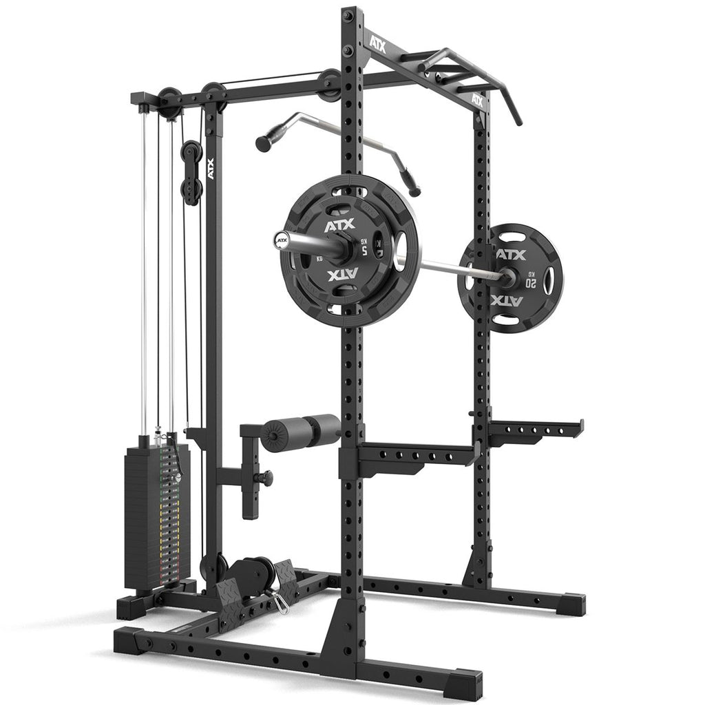 Detalj av pull-up bar på Half Rack 510 med lat pulldown 100 kg vektstabel 195 cm