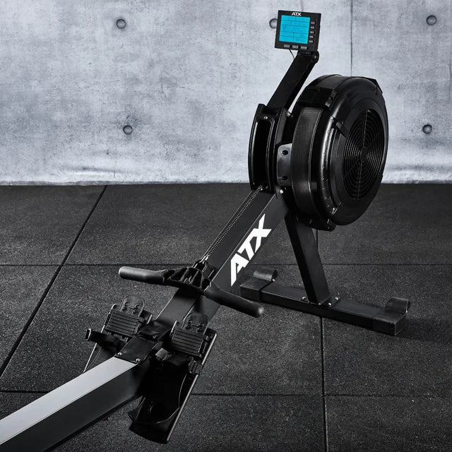 Display på Air Rower romaskin med luftmotstand