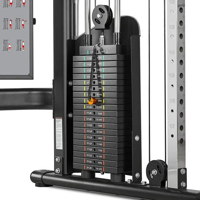 Montert Dual pulley kabelmaskin 2 x 90 kg vektblokk 300 kg i treningsrom