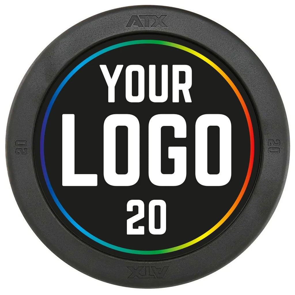 Nærbilde av grep på EZ Bar gummi med eget logo 30 kg 32 mm grep