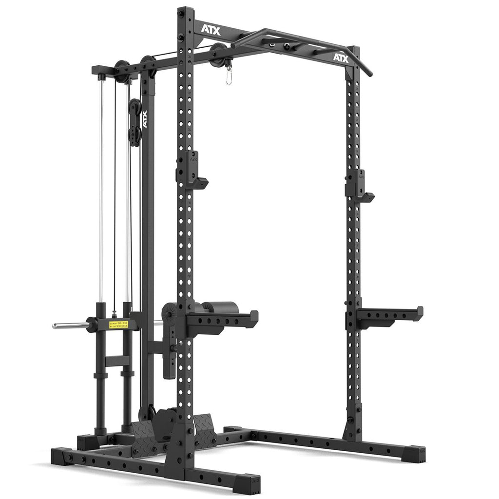 Detalj av lat pulldown-stasjon på Half Rack 510 med lat pulldown vektskiver 195 cm