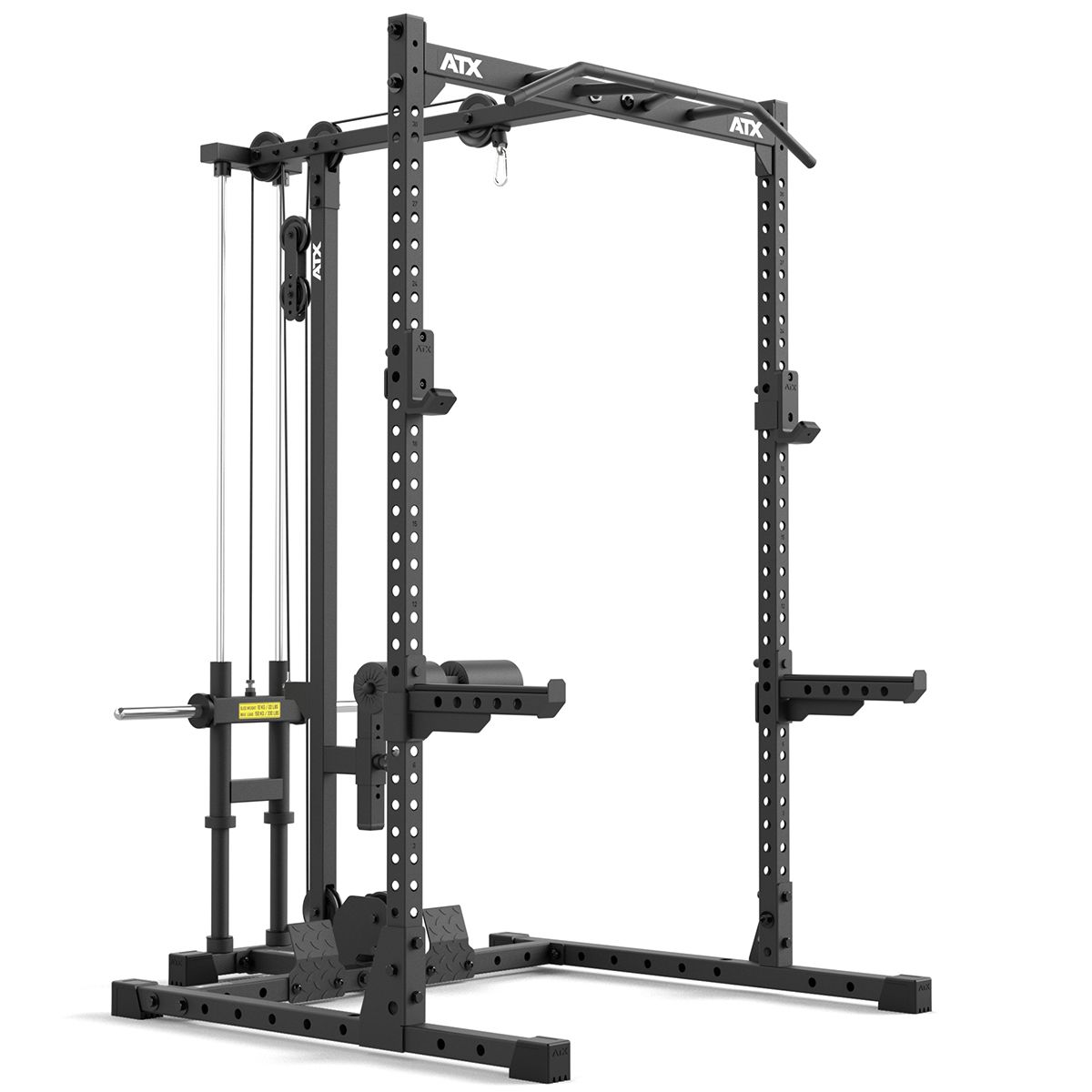 Detalj av lat pulldown-stasjon på Half Rack 510 med lat pulldown vektskiver 195 cm