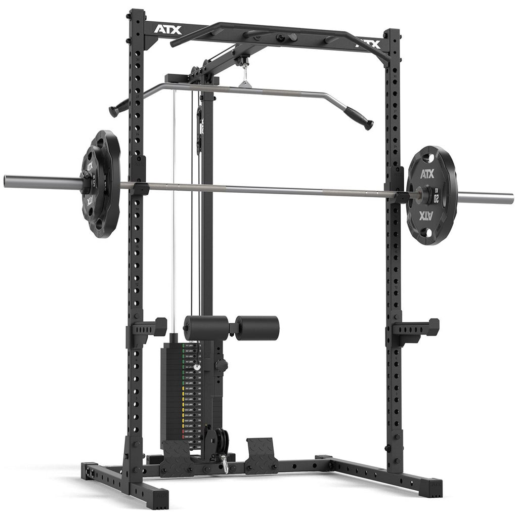 Half Rack 510 med lat pulldown 100 kg vektstabel 195 cm bakside