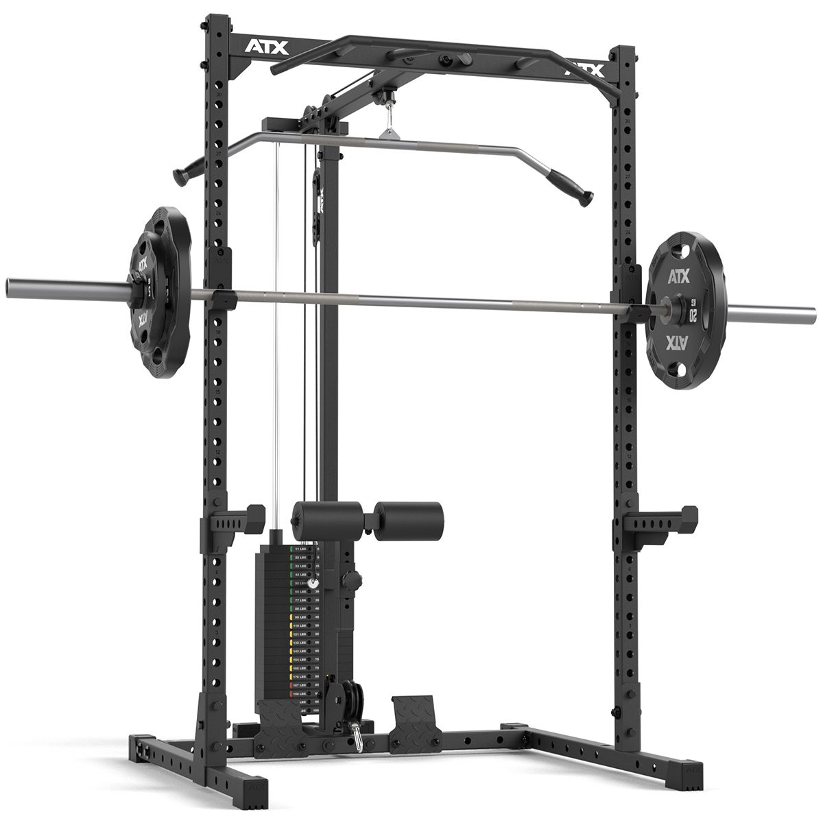 Half Rack 510 med lat pulldown 100 kg vektstabel 195 cm bakside