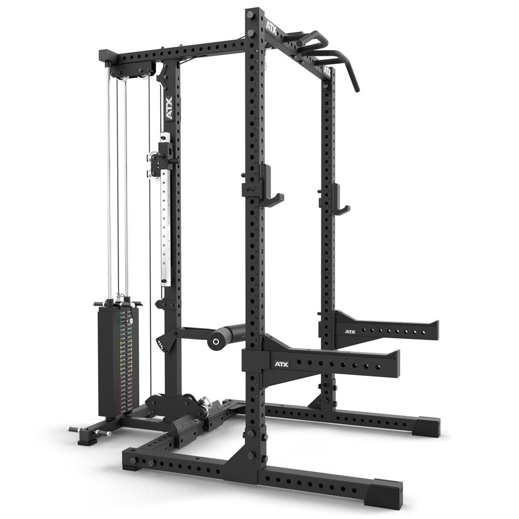 Detalj av Half Rack 780 med lat pulldown vektstabel 272 kg 70x70 mm ramme