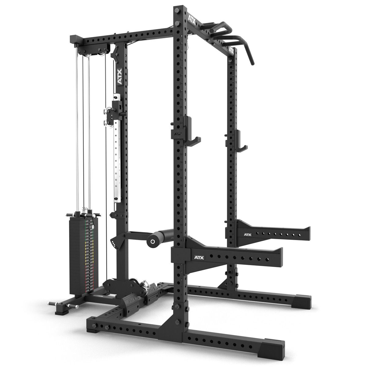 Detalj av Half Rack 780 med lat pulldown vektstabel 272 kg 70x70 mm ramme