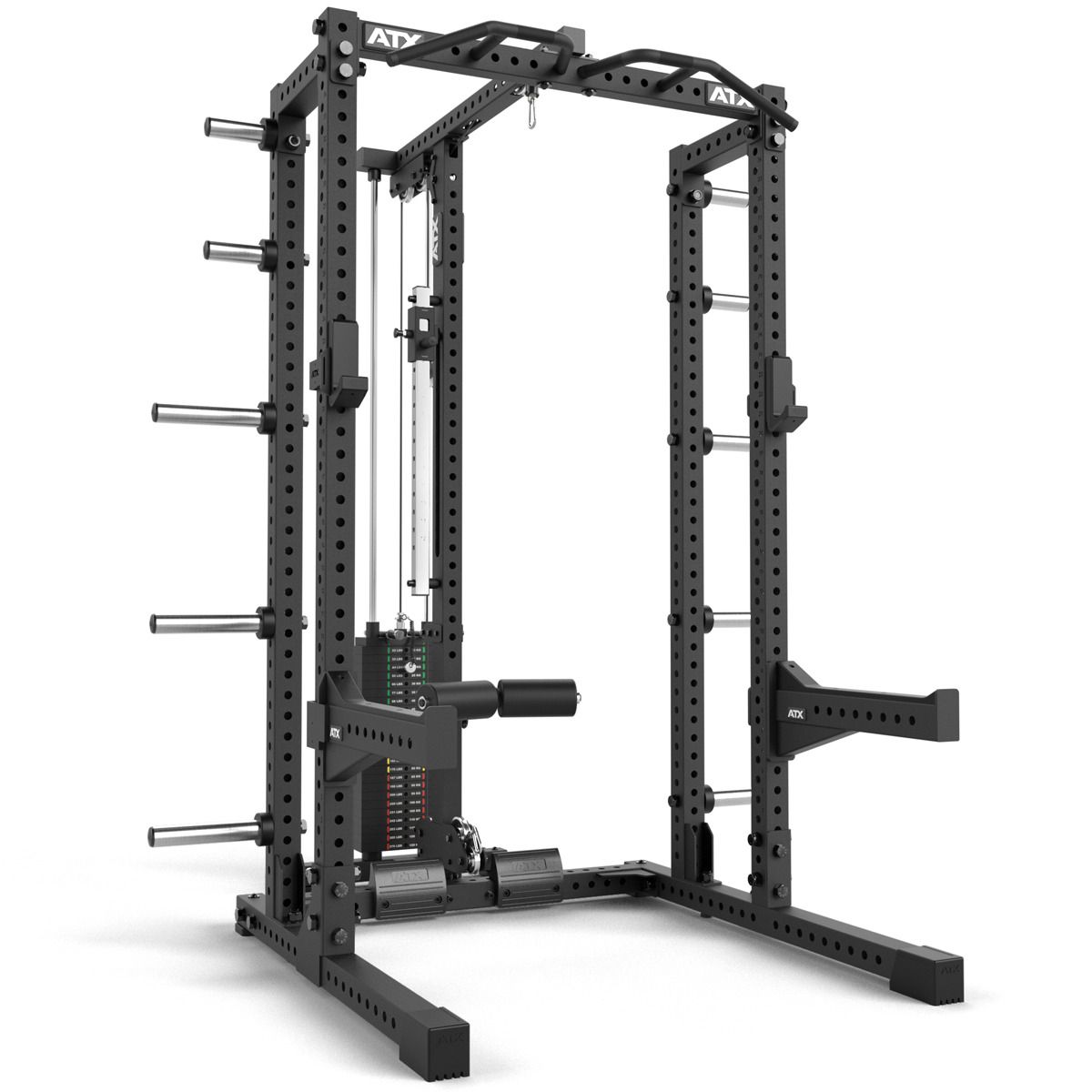 Half Rack 780 med extension og lat pulldown vektstabel forfra
