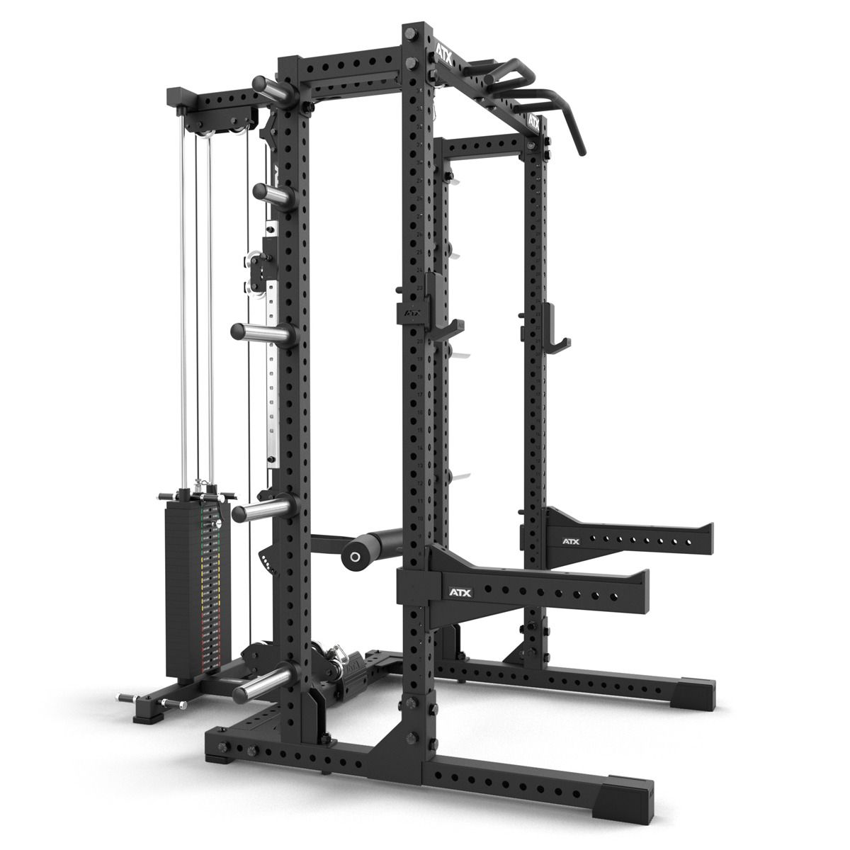 Nærbilde av J-Hooks på Half Rack 780 med extension og lat pulldown vektstabel