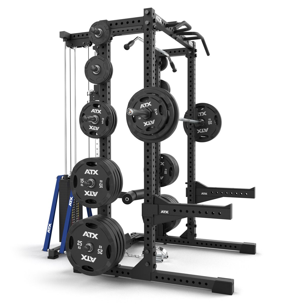 Montert Half Rack 780 med extension og lat pulldown vektstabel i treningsrom