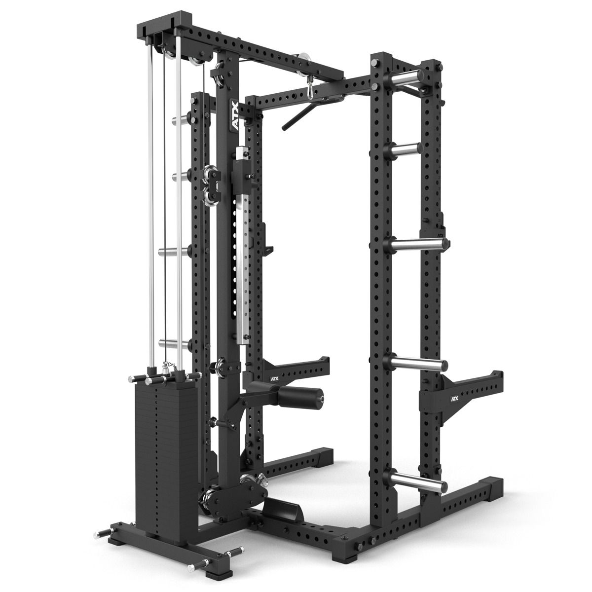 Half Rack 780 med extension og lat pulldown vektstabel med vektplater