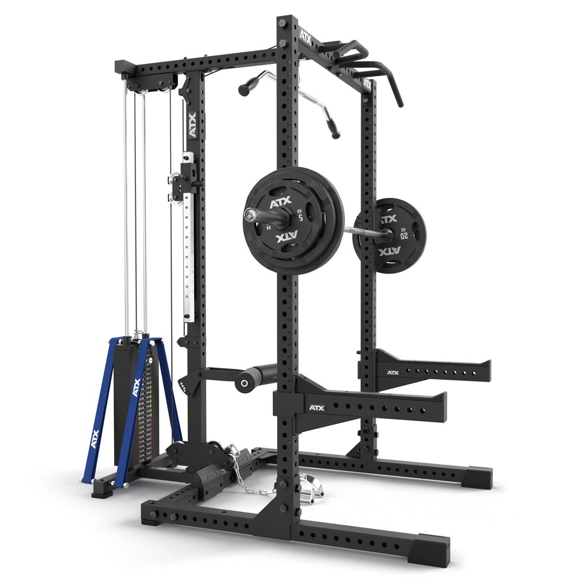 Half Rack 780 med lat pulldown vektstabel 272 kg 70x70 mm ramme montert