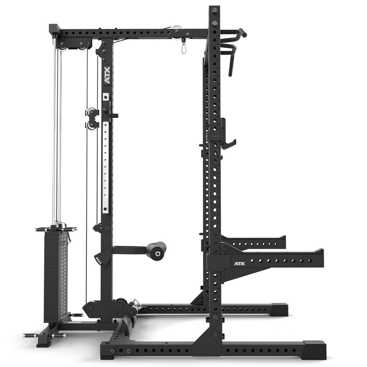 Sideprofil av Half Rack 780 med lat pulldown vektstabel 272 kg 70x70 mm ramme
