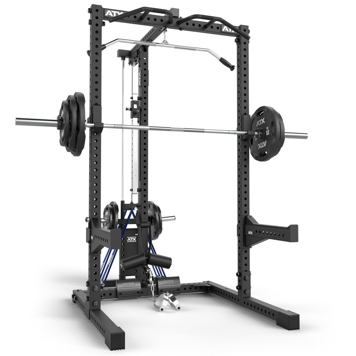Half Rack HRX-780 med lat pulldown plate load 70x70 mm ramme bakside