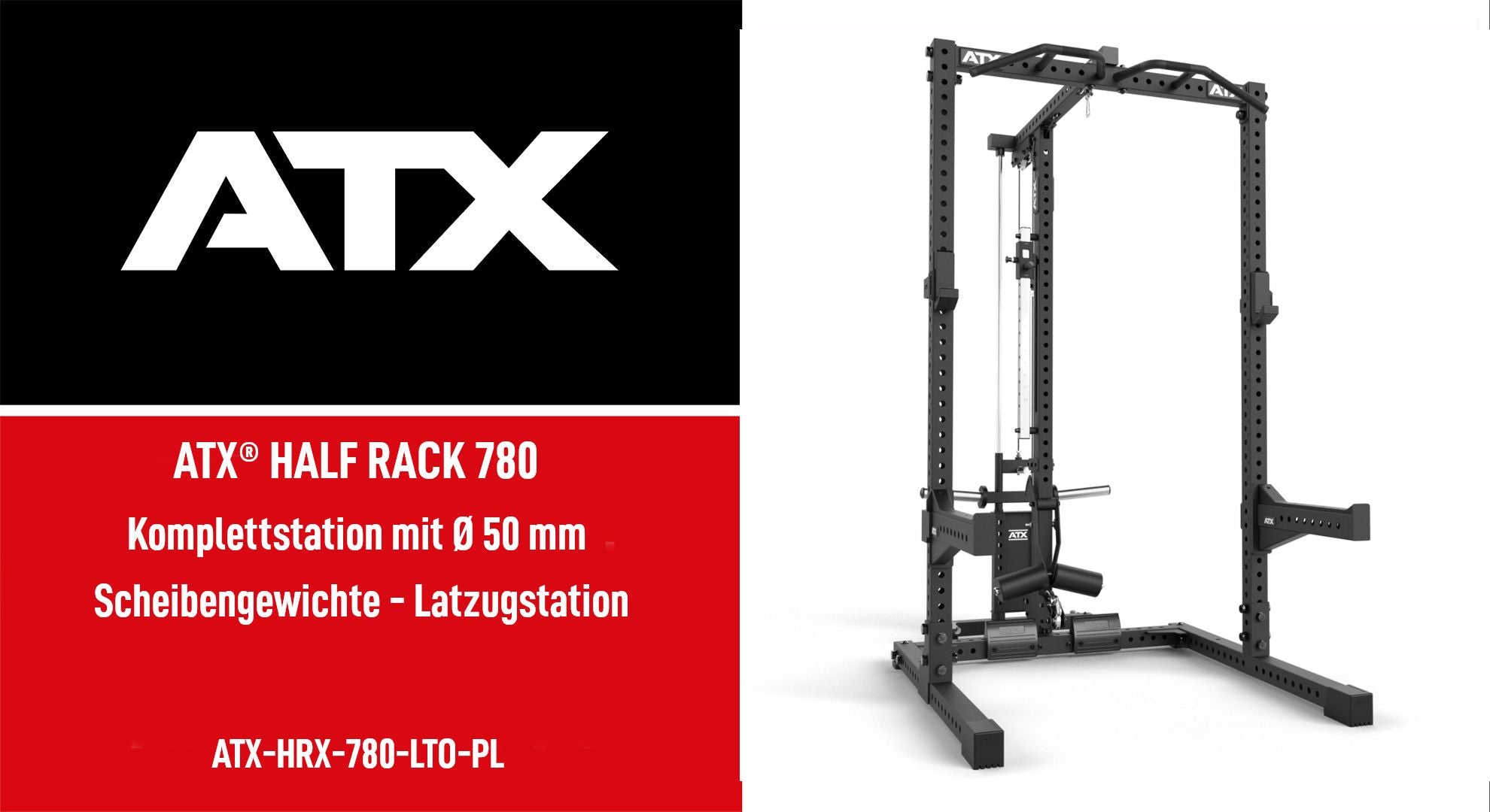 Detalj av Half Rack HRX-780 med lat pulldown plate load 70x70 mm ramme
