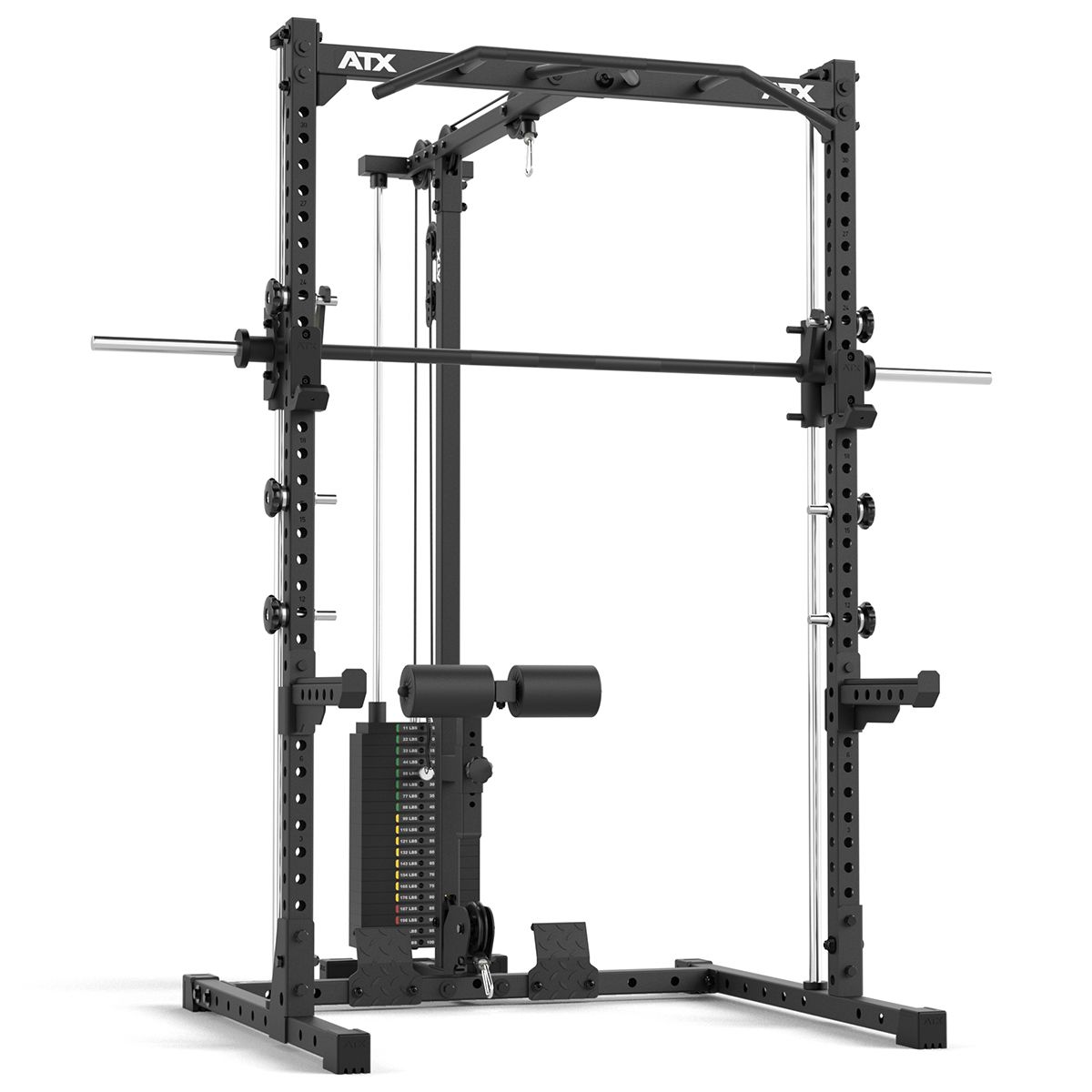 Half Rack komplettsett 510 med lat pulldown vektstabel og Smith Machine forfra