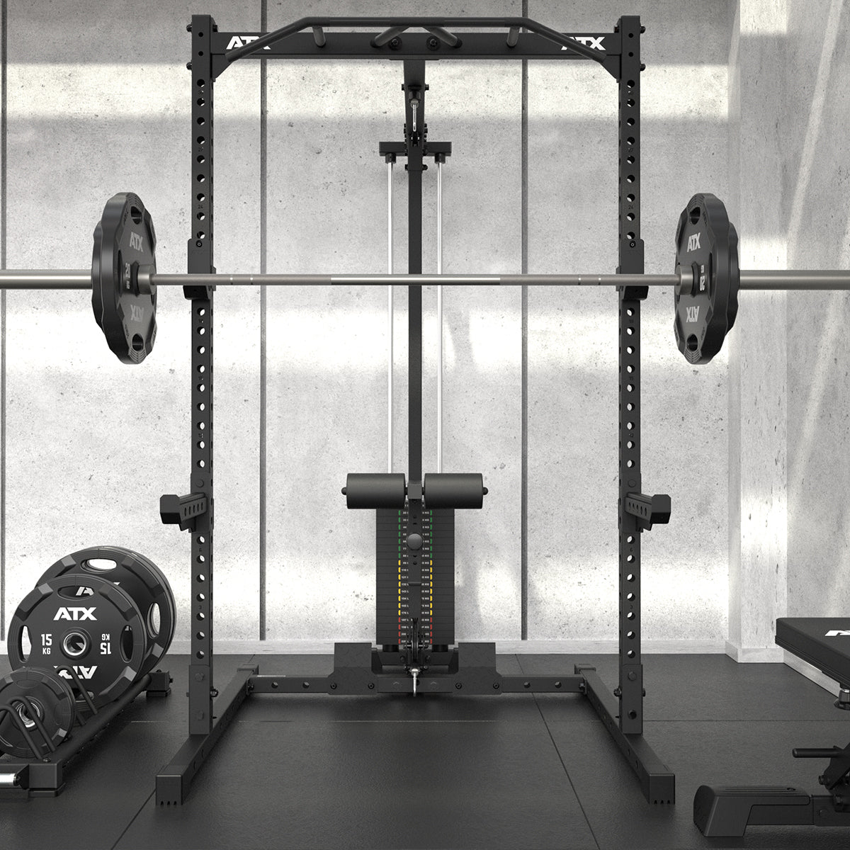 Helhetsbilde av Half Rack 510 med lat pulldown 100 kg vektstabel 195 cm