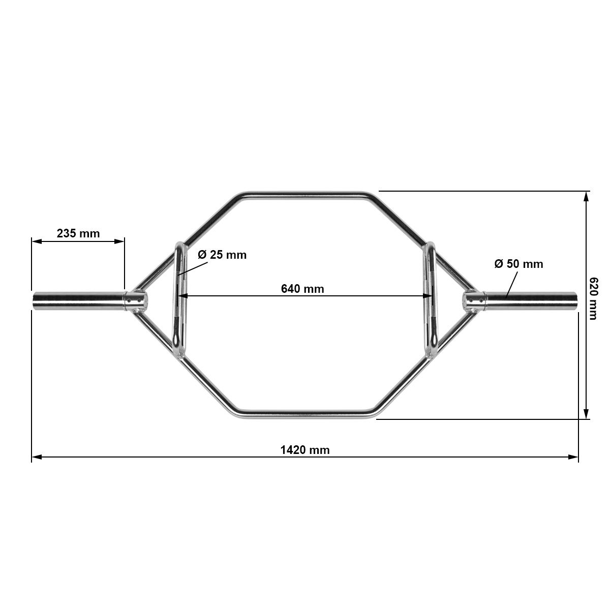 Hex Bar forkrommet 23 kg 142 cm 250 kg kapasitet B-vare montert