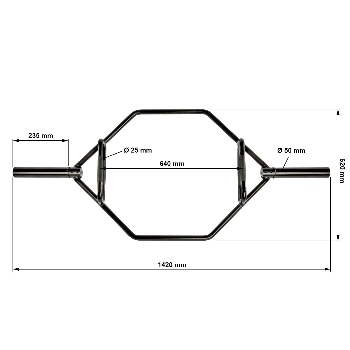 Hex Bar svart 142 cm 23 kg maks 250 kg komplett oversikt
