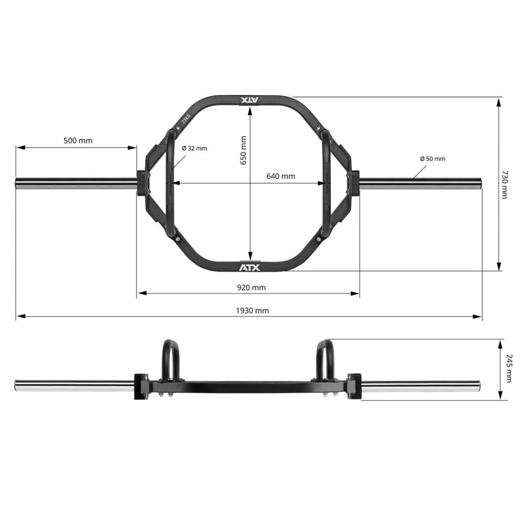 Hex Bar XL 50 mm med ekstra lange hylser for Bumper Plates - ATX