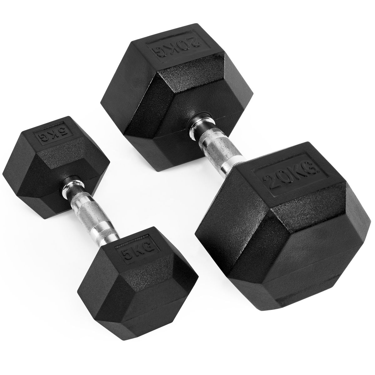 Hex håndvektsett gummi 5-20 kg 175 kg totalt detalj av grep