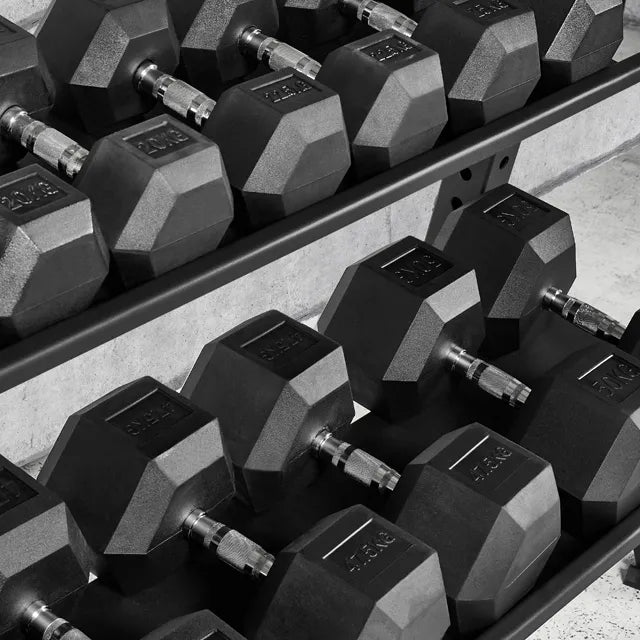 Hex dumbbell sett gummi 5-30 kg med ergonomisk grep - Megafitness Shop