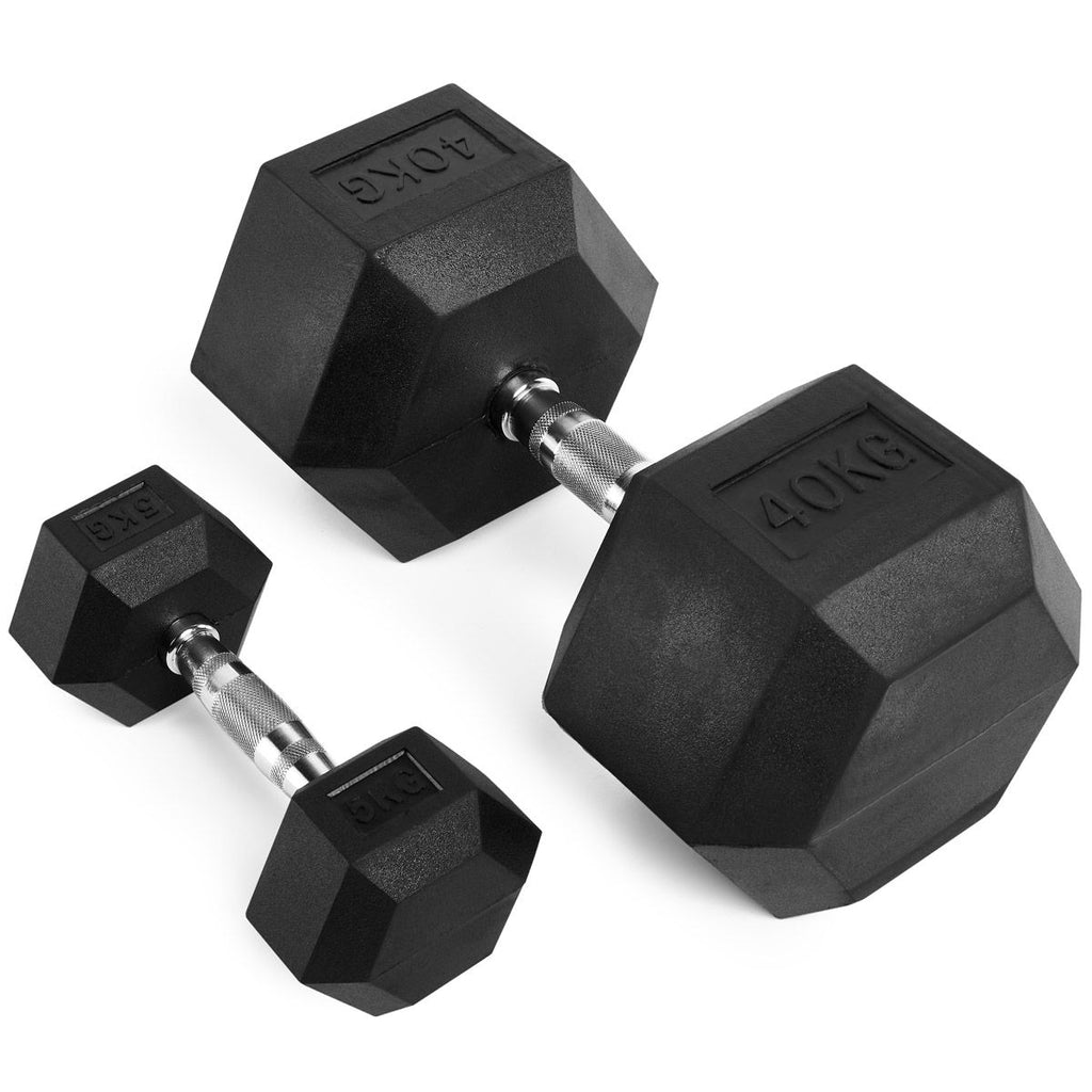 Hex håndvektsett gummi 5-40 kg stålkjerne detalj av grep