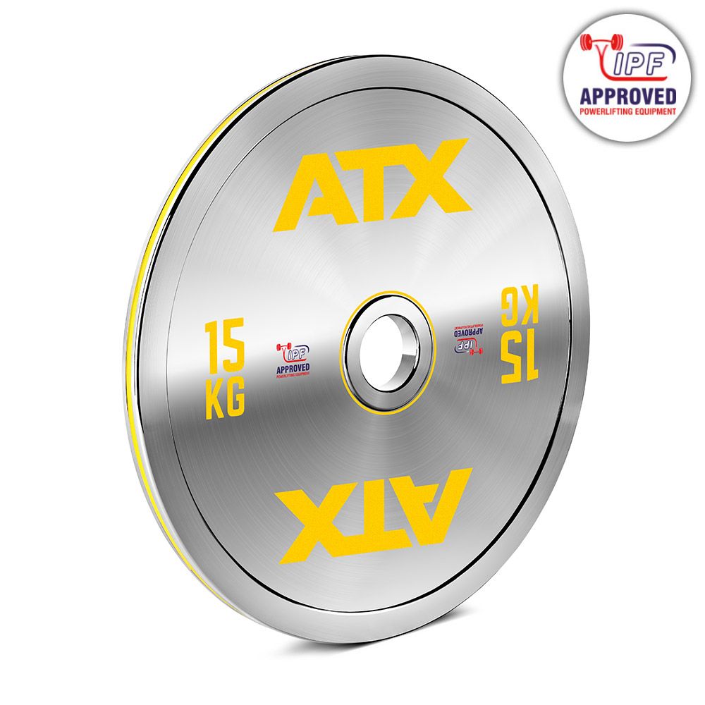 Kalibrert stålskive 15 kg powerlifting 50 mm ±10 g forfra