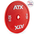 Kalibrert stålskive 50 mm powerlifting 25 kg rød forfra
