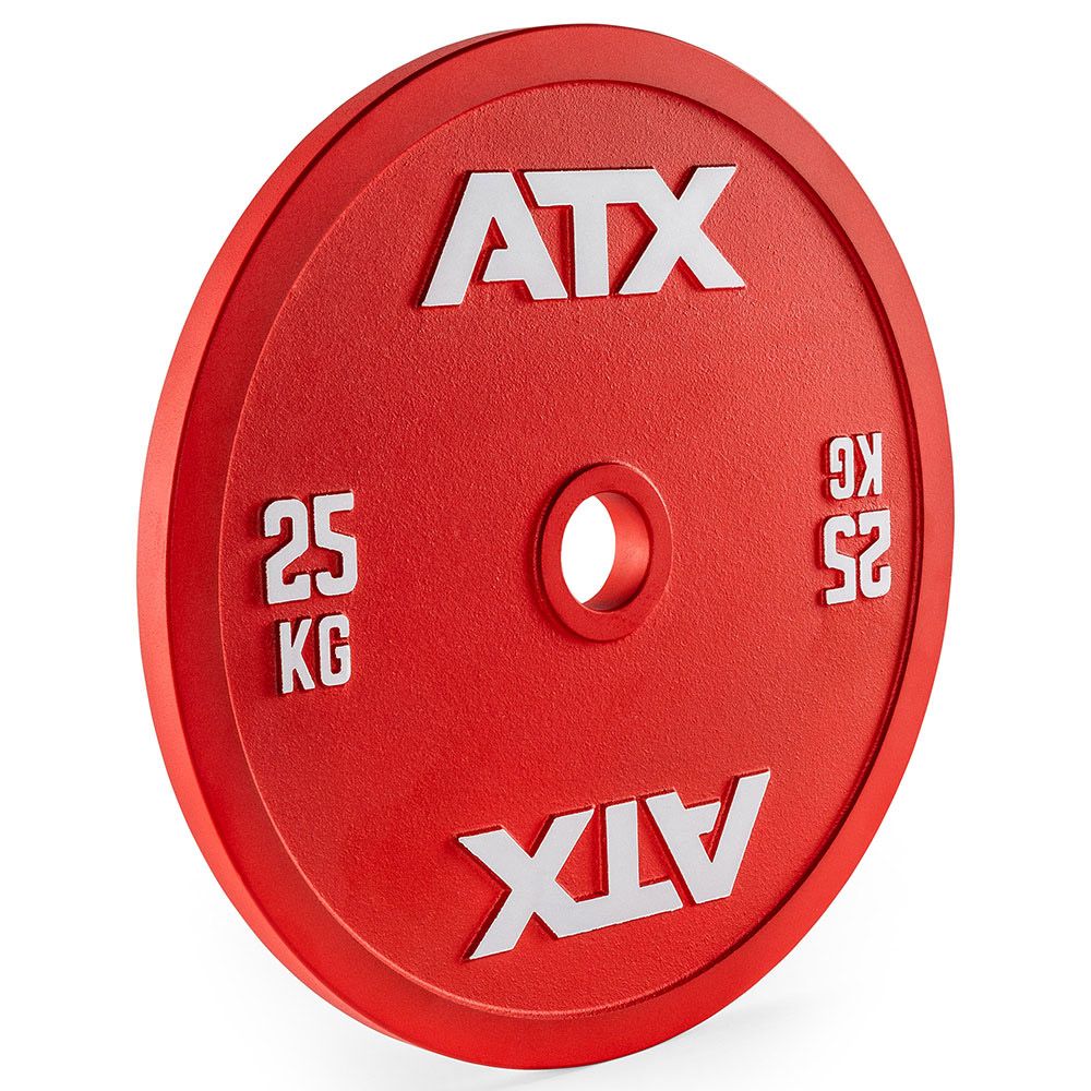 Kalibrert stålskive 50 mm powerlifting 25 kg rød bakside
