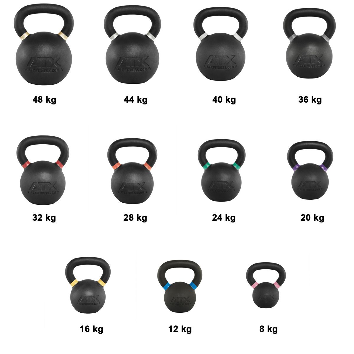 Kettlebell i støpejern 16 kg med fargekoding fra ATX bakside