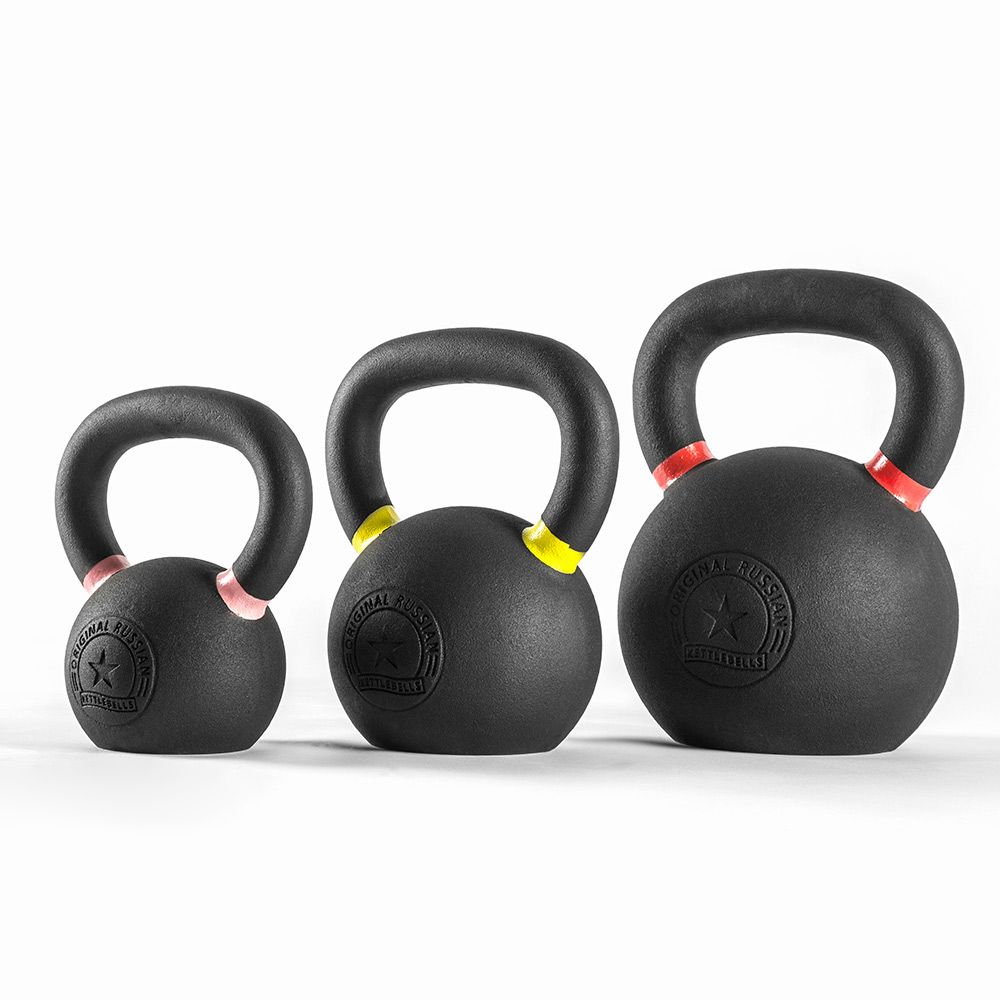 Kettlebell støpejern 8-48 kg med fargekode forfra