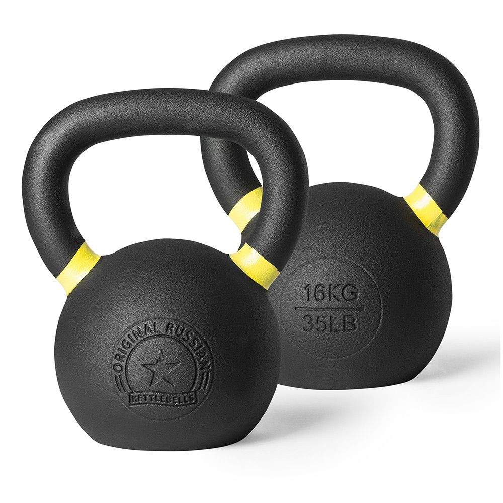 Kettlebell støpejern 8-48 kg med fargekode detalj av grep