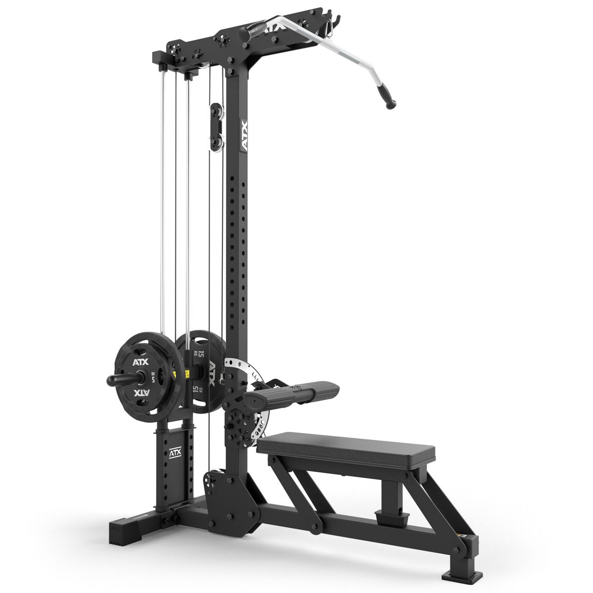Lat pulldown og sittende roing for vektskiver 150 kg nærbilde av stålkonstruksjon