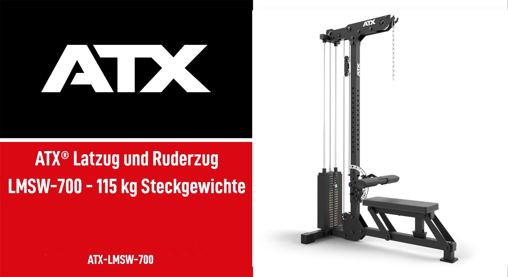 Lat pulldown og romaskin LMSW-700 med 115 kg vektstabel detalj på vektstabel