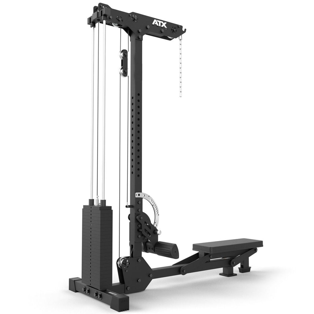 Lat pulldown og romaskin LMSW-700 med 115 kg vektstabel sett fra siden
