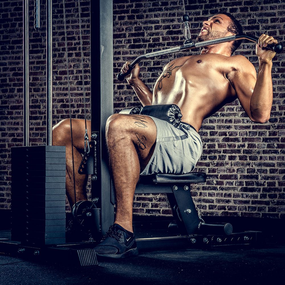 Lat pulldown-stang 120 cm med gummihåndtak, forkrommet bakside