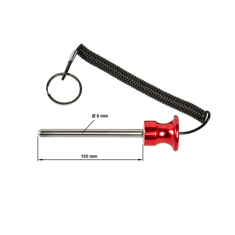 Nærbilde av magnetbolt aluminium 8 mm x 100/140 mm med spiralkabel