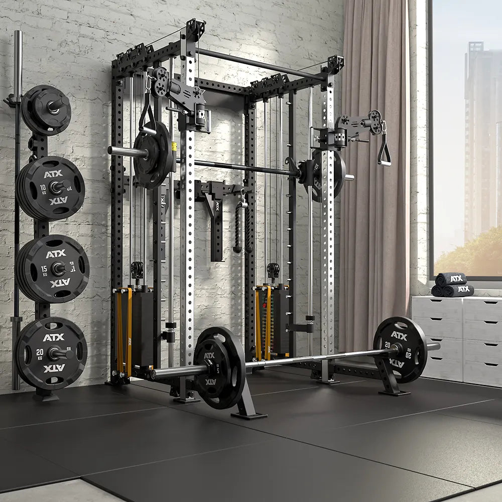 Mål og boremønster på Rack med kabelstasjon og Smith Machine